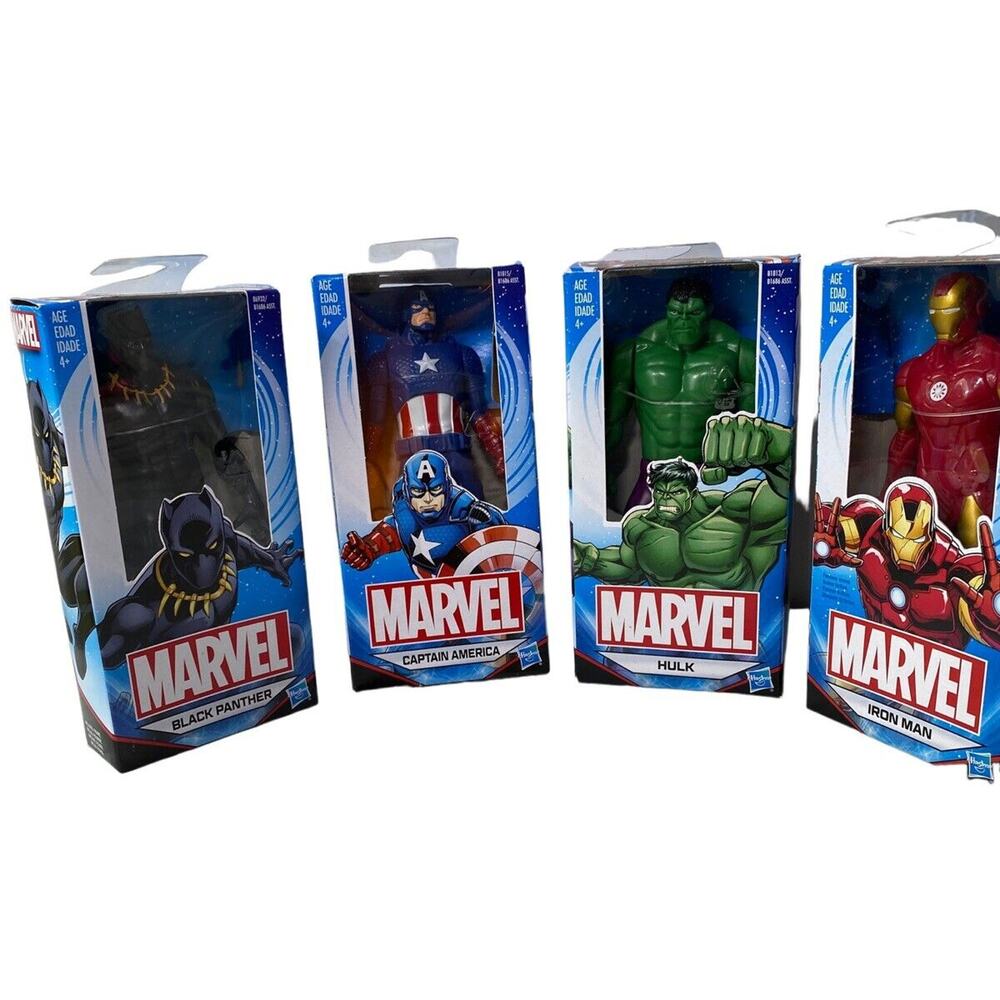 Marvel Lot Of 4 Action Figures 6” Captain America, Hulk, Ironman, Black Panther